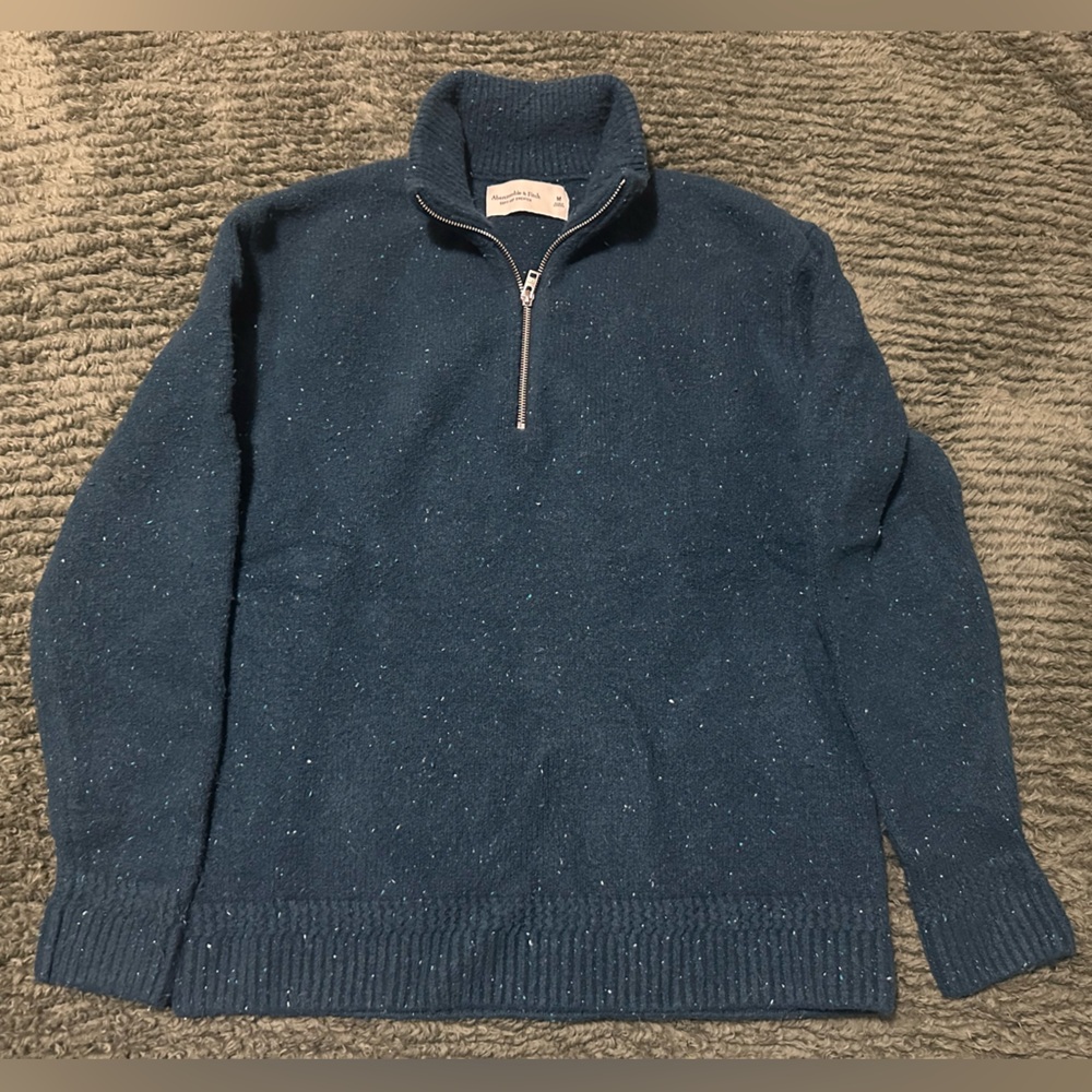 Men’s Abercrombie & Fitch Quaterzip Sweater Soft AF - Blue Teal Speckled Medium
